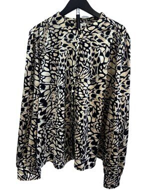 NWT Nine Britton Stitch Fix Navy Tan Animal Print Meri Button-Down Blouse XXL